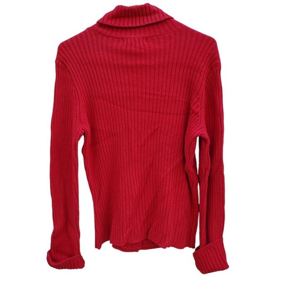 Chaps Ferrari Red Cable Knit Sweater Extra Long Sleeves Turtleneck Cotton Poly M - Picture 3 of 3